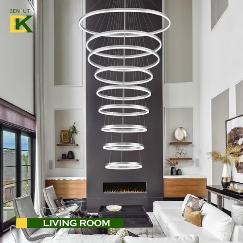 Vista 23 de Benkut Lámpara de Araña de Anillo LED Moderna Negra para Comedor, Lámpara de Araña de Techo Circular Empotrada Regulable con Control Remoto