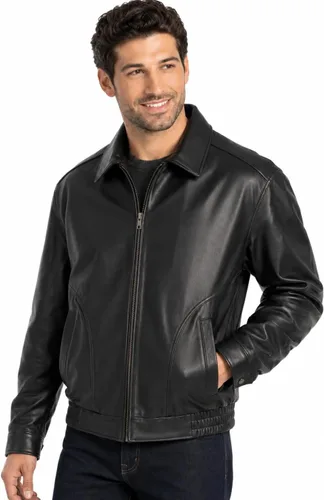 Vista 8 de REED Chaqueta de cuero All American Bomber para hombre, fabricada en EE. UU Negro