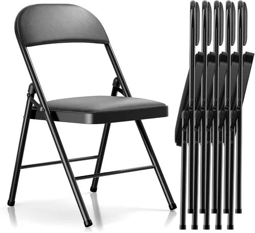 Vista 9 de Fenbeli Paquete de 4 sillas plegables con cojín, sillas de metal negro con asientos acolchados y marco de acero duradero, sillas plegables