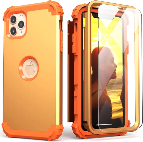 Vista 12 de IDweel Funda para iPhone 11 Pro Max con protector de pantalla de vidrio templado, híbrida 3 en 1 a prueba de golpes, delgada, resistente, cubierta