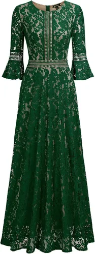 Vista 5 de MISSMAY - Vestido largo formal con mangas de campana, hecho totalmente en encaje, estilo vintage, para mujer