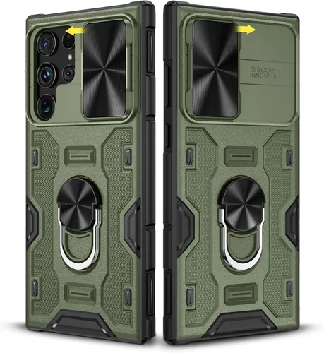 Vista 9 de Caka Funda para Samsung Galaxy S22 con soporte y funda para cámara, color Negro