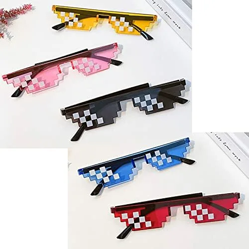 Vista 6 de 5 gafas de sol coloridas Thug Life Pixelated Funny Mosaic Glasses para fiesta, club, bar, fotos, gafas de sol, decoración, juego de moda, Negro