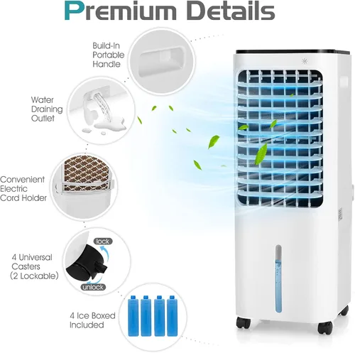 Vista 5 de KOTEK Enfriador de aire evaporativo 4 en 1 con ventilador, humidificador, purificador, refrigeración, ventilador portátil con 4 modos, 3