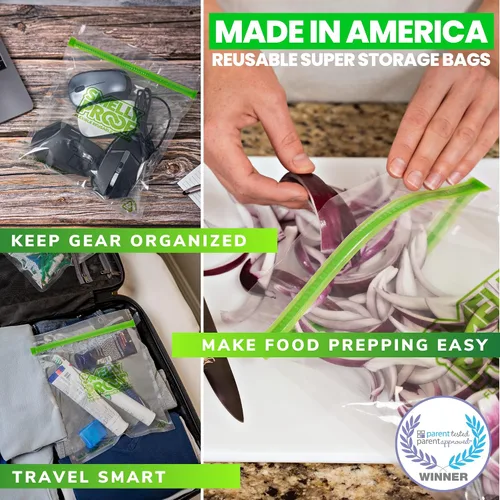 Vista 3 de Smelly Proof Bolsas de almacenamiento de comida de cuarto de galón, hechas en EE. UU., bolsas reutilizables para almacenamiento de alimentos, bolsas