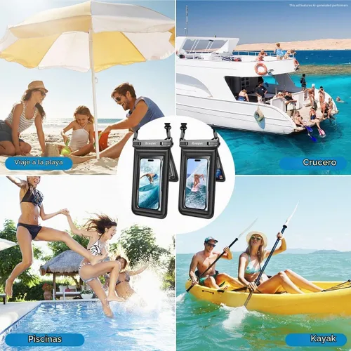 Vista 7 de [Hasta 8.5 pulgadas] Bolsa impermeable para teléfono flotante, doble bolsa impermeable con cordón para iPhone 16 15 Pro Max, Galaxy S25 S24 Ultra