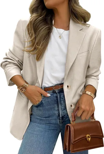 Vista 20 de PRETTYGARDEN Blazers 2026 para mujer casual de negocios Caqui oscuro