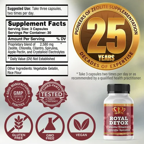 Vista 6 de Royal Detox - Limpieza todo en uno Zeolita, cilantro, clorella, espirulina, pectina de manzana, desintoxicación de cuerpo completo, hígado, colon