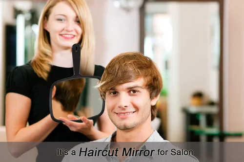Vista 4 de PROTECLE Espejo de mano, 10.3" L x 7.4" W Espejo de mano para salón de barbería con mango, cuadrado, negro