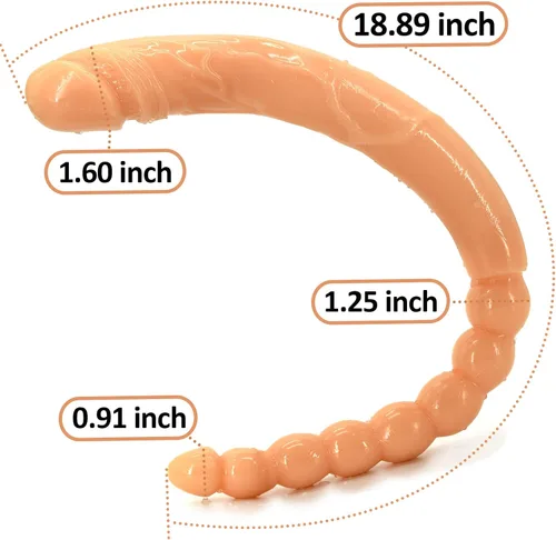 Vista 2 de Consolador de doble punta de 18.89 pulgadas Dong cuentas anales con venas y glande para estimulación anal vagina doble cara polla masajeador