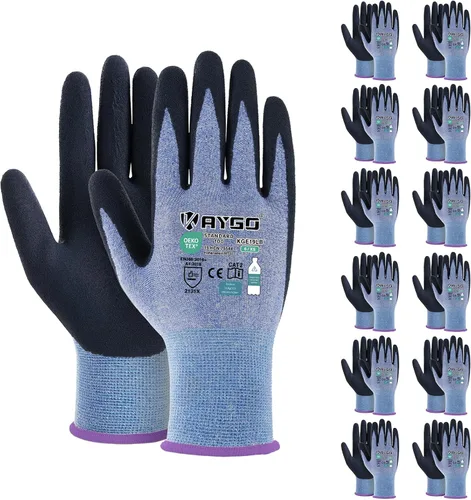 Vista 10 de KAYGO Guantes de trabajo para mujer, guantes de trabajo de seguridad ecológicos con revestimiento de goma transpirable, KGE19L, 3 pares Excellent