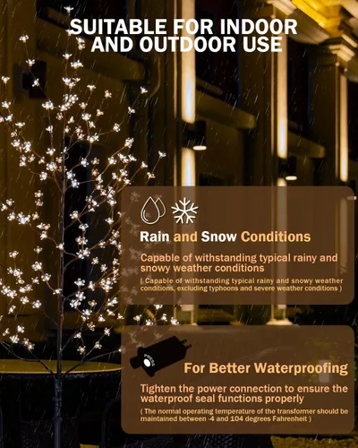 Vista 3 de TYBEEU Árbol de cerezo iluminado de 4 pies con 144 luces LED blancas cálidas para decoración de vacaciones, regulable, certificado UL, impermeable