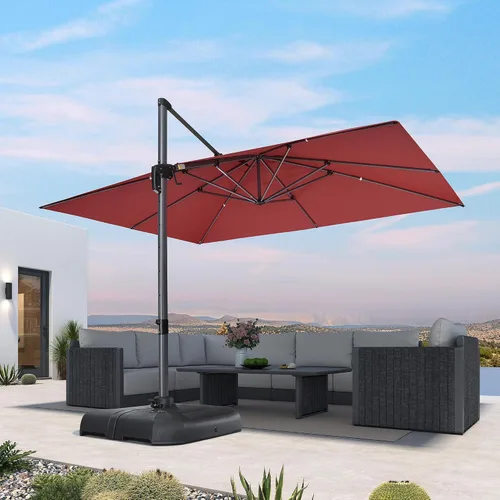 Vista 30 de PURPLE LEAF Sombrilla de patio de 8 pies para exteriores, sombrilla voladiza cuadrada de aluminio con rotación de 360 grados para jardín, terraza