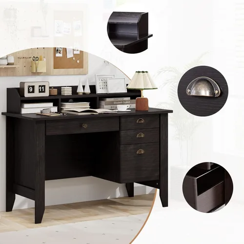 Vista 6 de Escritorio para computadora de 48 pulgadas con 4 cajones de almacenamiento y mesa ejecutiva de madera para PC y portátil