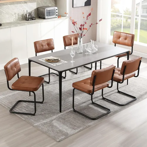 Vista 16 de Zesthouse Juego de 2 sillas de comedor de metal industrial, sillas de cocina tapizadas de cuero sintético con base de metal negro, para cocina