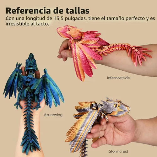 Vista 3 de Guwewu Wyvern Emplumado, Dragón Fidget Articulado Impreso en 3D - Azurewing