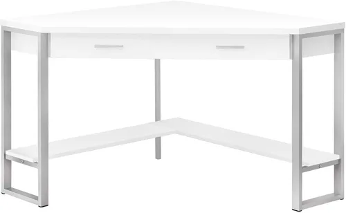 Vista 9 de Monarch Specialties Escritorio esquinero con almacenamiento y estante, mesa de estudio para computadora portátil, estación de trabajo para oficina