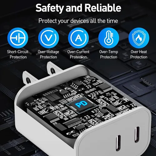 Vista 6 de Cargador de 40 W para iPhone 17 de carga rápida, paquete de 2 bloques de carga de pared USB C de doble puerto con cable USB C a USB C de 6 pies