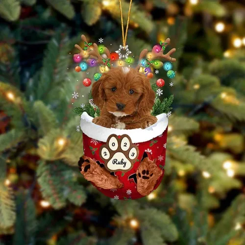 Vista 102 de Adornos personalizados de Pug cervatillo – Decoración personalizada para árbol de Navidad con patas de bolsillo de nieve