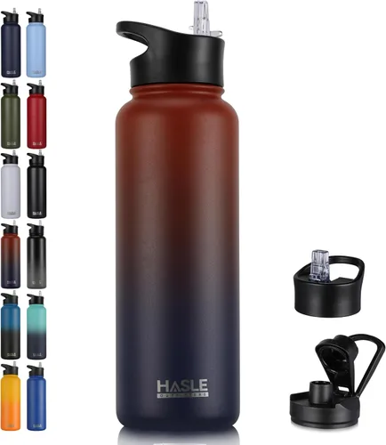 Vista 72 de HASLE OUTFITTERS Botella de agua aislada de 22 onzas, botella de agua de acero inoxidable de doble pared de boca ancha con tapa de popote y tapa