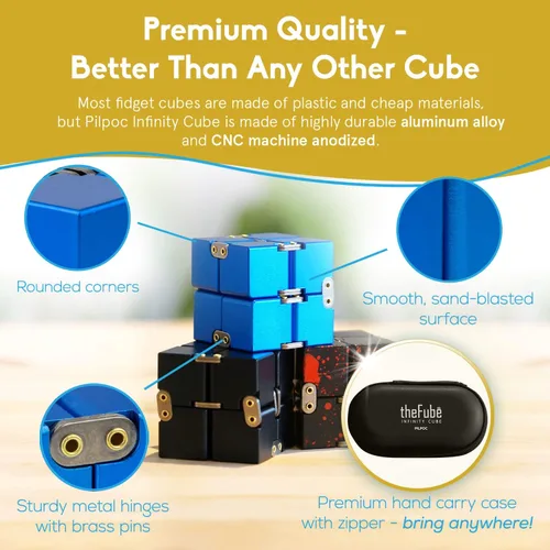 Vista 3 de PILPOC theFube Cubo Infinito Fidget Toys para Adultos - Cubo Mágico Infinito de Aluminio con Estuche, Resistente, Pesado, Alivio del Estrés
