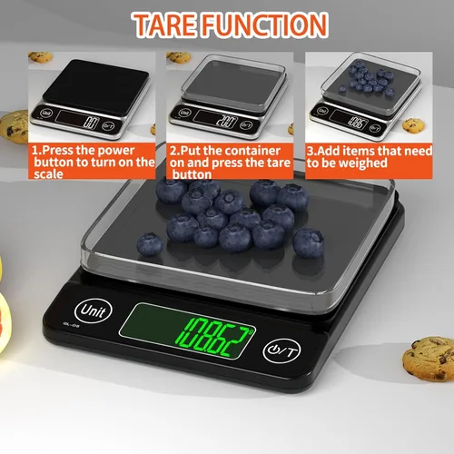 Vista 4 de Báscula digital de cocina para alimentos, báscula de café de 17.64 oz/0.01, báscula digital de alimentos, 7 unidades de gramos para hornear