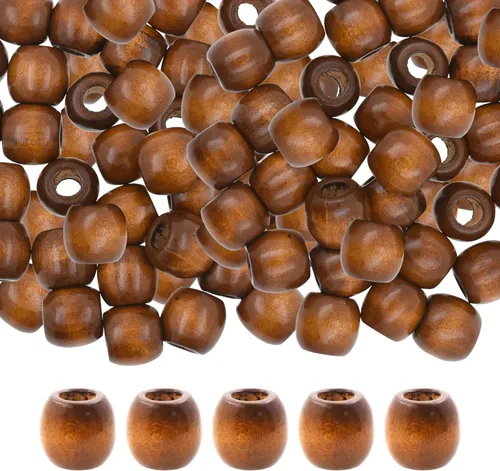 Vista 19 de Mandala Crafts 200 cuentas africanas de madera de barril de agujero grande para macramé Dreadlock Braiding Hair Beads, Painted Drum Wood Loose