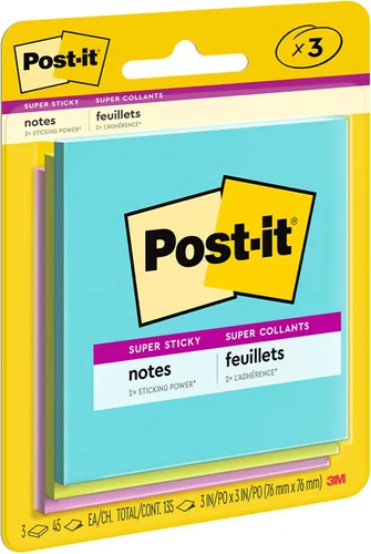 Vista 9 de Post-it Notas súper adhesivas, 3 x 3 pulgadas, 3 blocs, 2 veces el poder de adherencia, neones de supernova, colores brillantes, reciclables