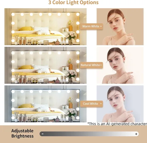 Vista 4 de VOWNER Tocador con espejo iluminado - Escritorio de maquillaje con luces y 11 cajones, 3 modos de iluminación de color con brillo ajustable