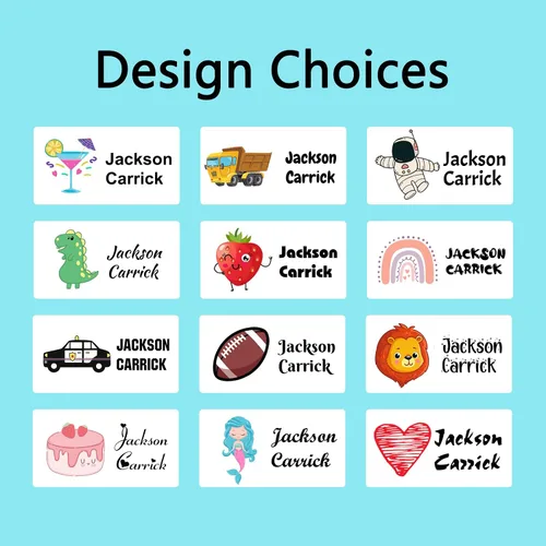 Vista 2 de 100 calcomanías de nombre personalizadas para niños, etiquetas de nombre personalizadas para suministros escolares, guardería, etiquetas