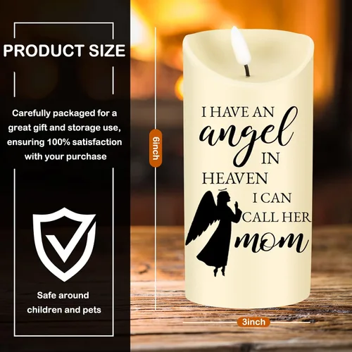 Vista 3 de Gerrii Regalos de condolencias por la pérdida de la madre, velas LED sin llama, 3 x 6 pulgadas, velas conmemorativas de ángel en recuerdo de mi