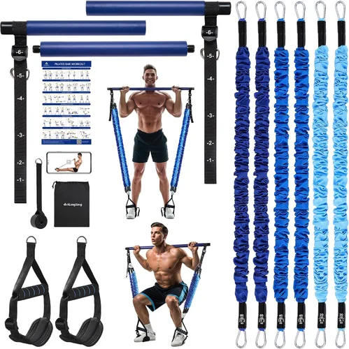 Vista 13 de Upgraded Pilates Bar Kit with Resistance Bands Natural Latex for Women & Men, Heavy-Duty Stainless Steel Multifunctional Yoga Pilates Stick for Home