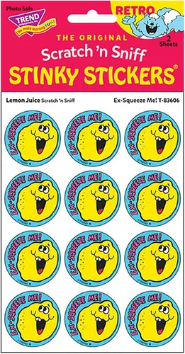 Vista 2 de Pegatinas retro de Ex-Squeeze Me!/Lemon Juice Scent de TREND; paquete de 24 unidades, auténticos diseños de los años 80