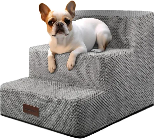 Vista 15 de Aodisman - Escaleras para perros y gatos pequeños, escalones de 3 escalones para mascotas para sofá y cama Beige