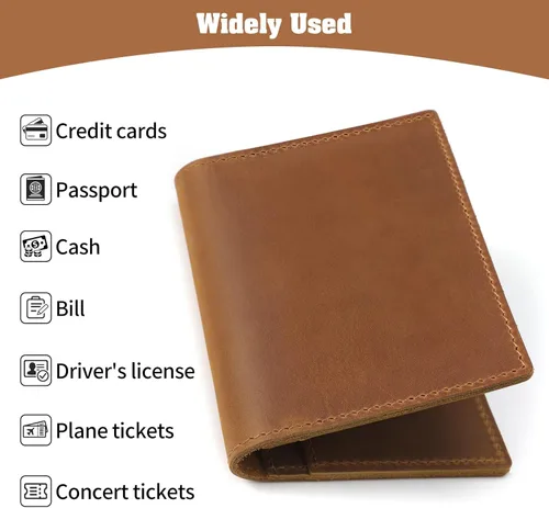Vista 5 de Jack&Chris Funda de cuero para pasaporte, funda de viaje para hombres y mujeres, Marrón