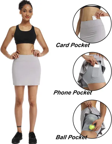 Vista 3 de Ultrafun Falda deportiva plisada para mujer con bolsillos y pantalones cortos