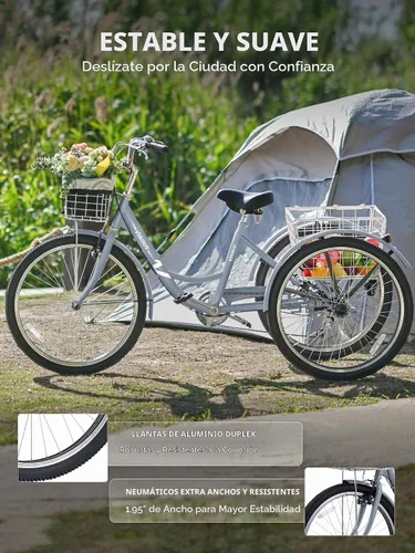 Vista 3 de VIRIBUS 7 Speed Adult Tricycle, Front & Rear Removable Wheeled Baskets, 400 lb Capacity