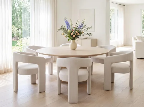 Vista 3 de RIVOVA Silla de comedor moderna de barril, silla lateral acolchada en lino con brazos cómoda para tocador, silla para comedor, sala de estar
