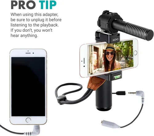 Vista 5 de Movo MC3 Adaptador TRS a TRRS de 0.138 in - Adaptador de micrófono para teléfonos inteligentes y tabletas iPhone y Android