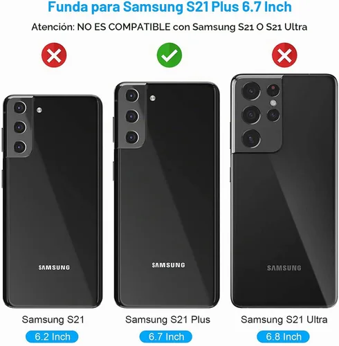 Vista 2 de Funda de teléfono para Samsung Galaxy S21 Plus Glaxay S21+ 5G con protector de pantalla de vidrio templado, tarjetero y tarjetero con soporte