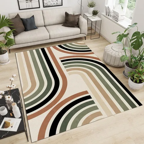 Vista 3 de Alfombra bohemia de arco iris nórdico, alfombra grande con estampado geométrico, alfombra antideslizante para niños con alfombra antideslizante