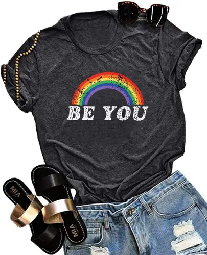 Vista 6 de Camisa de arco iris para mujer, camiseta de orgullo con estampado de arco iris, camisetas casuales de manga corta, Arco iris