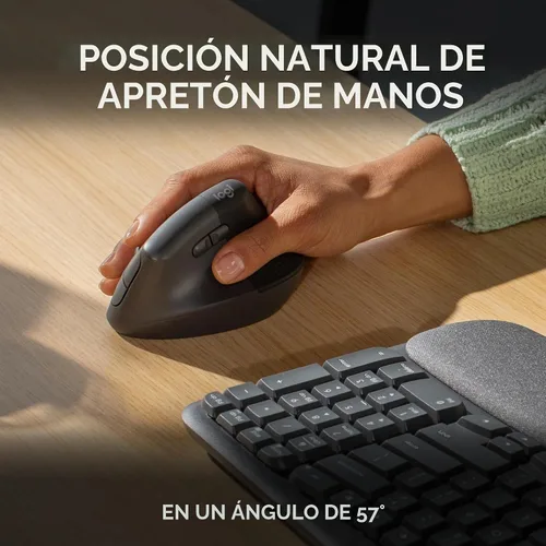 Vista 5 de Logitech Wave Keys - Teclado ergonómico inalámbrico con reposamanos acolchado para múltiples sistemas operativos + mouse Lift ergonómico vertical
