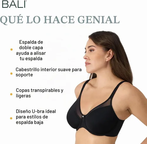 Vista 2 de Bali Women's Underwire T-Shirt Bra – Ultra-Light Smoothing Spacer Bra Negro