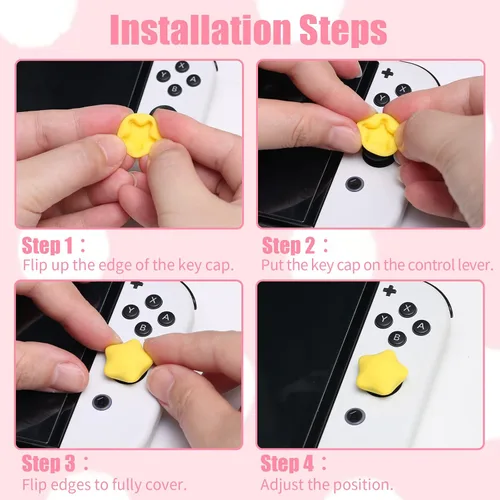 Vista 16 de Tapas de agarre para el pulgar, bonitos agarres para Nintendo Switch, funda de silicona suave compatible con Nintendo Switch/Switch OLED/Switch Rosa