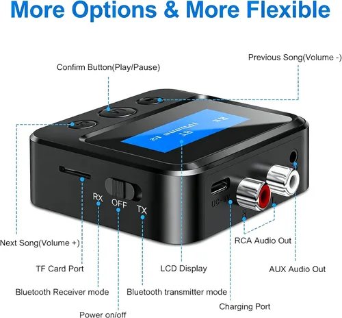 Vista 3 de Receptor transmisor Bluetooth para TV, con RCA 0.1 in AUX y adaptador de audio de pantalla para estéreo doméstico, transmisor Bluetooth