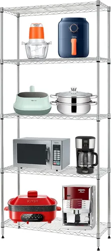 Vista 12 de FDW Estante de metal ajustable de 5 niveles con ruedas, capacidad de 250 libras, fácil montaje, ideal para espacios pequeños Negro