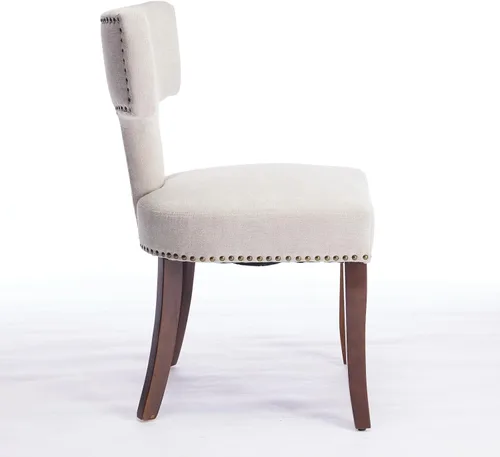 Vista 5 de Set of 2 Counter Height Bar Stools with Farmhouse Linen Upholstery, Curved Backrest Dining Chairs with Hardwood Frame for Kitchen Counter, Table &