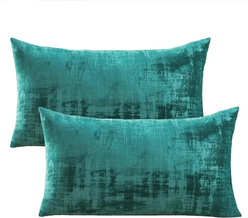 Vista 4 de Home Soft Things Juego de 2 fundas de almohada de terciopelo texturizado, 14 x 26 pulgadas, color verde azulado profundo, fundas decorativas