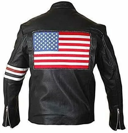 Vista 2 de Chaqueta clásica de cuero real negro vintage para hombre Fonda Easy Cafe Racer Rider para motocicleta